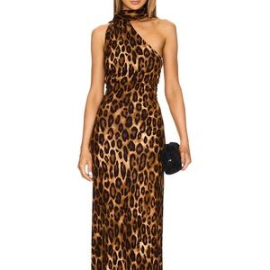 Lovers + Friends Brown Black One-Shoulder Gown